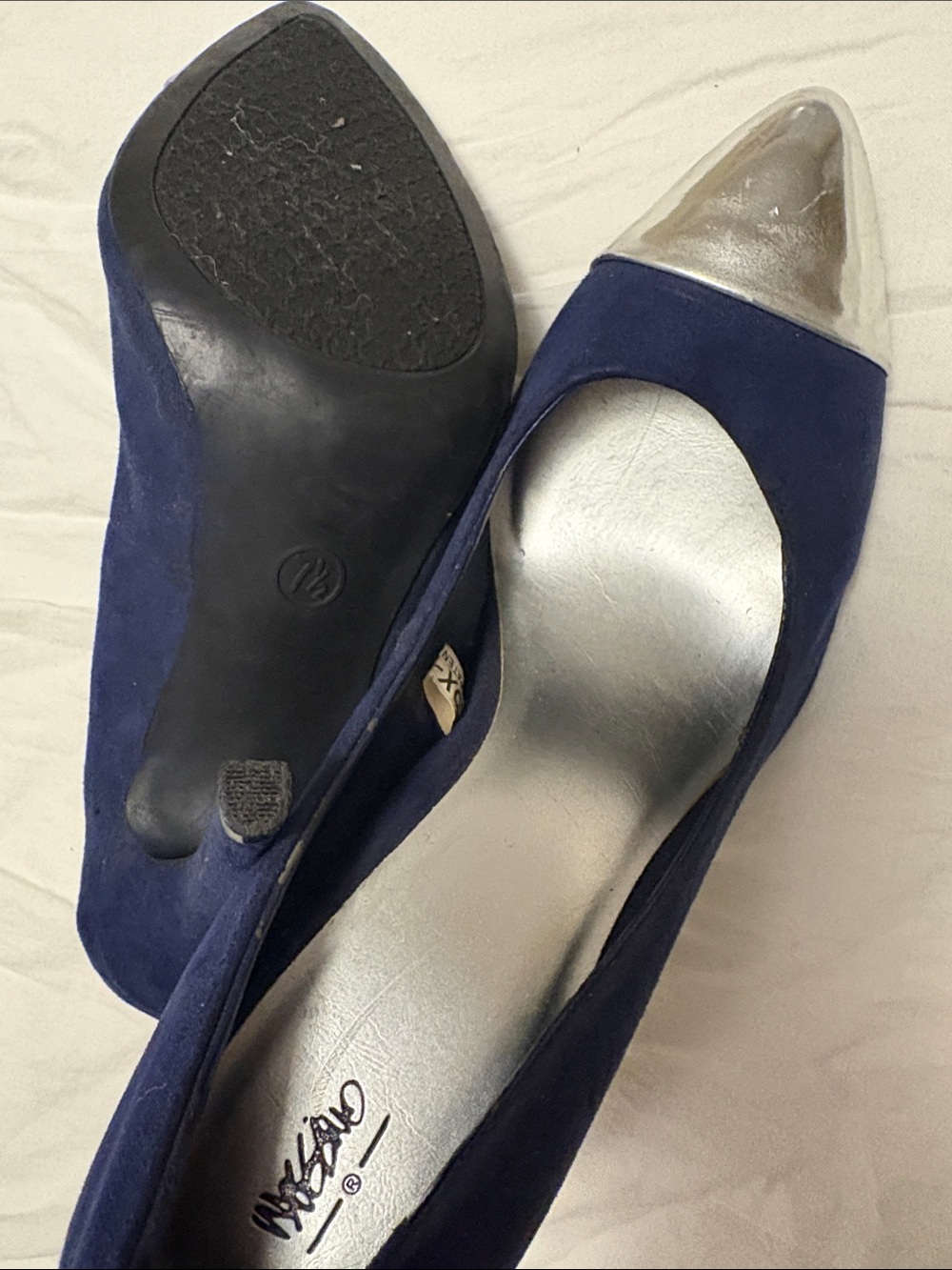 Nine West Navy Suede Pointed Toe Pumps with Silver Cap